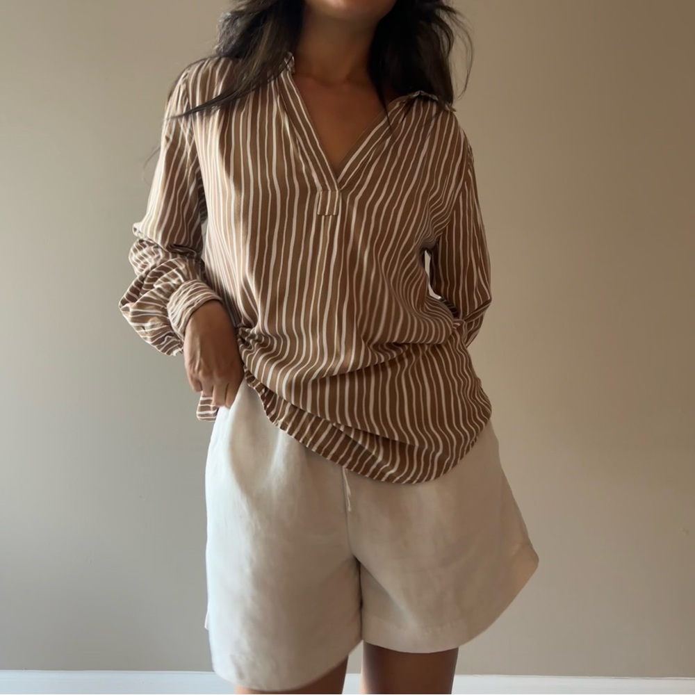 Ann Taylor Pullover Tan Striped Blouse